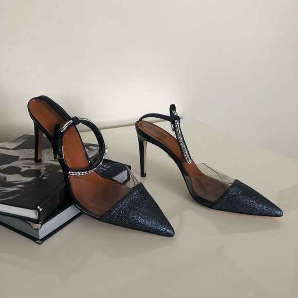 Self-Portrait Shoes - Self-portrait Mika crystal embellished sparkle glitter pointy toe heels